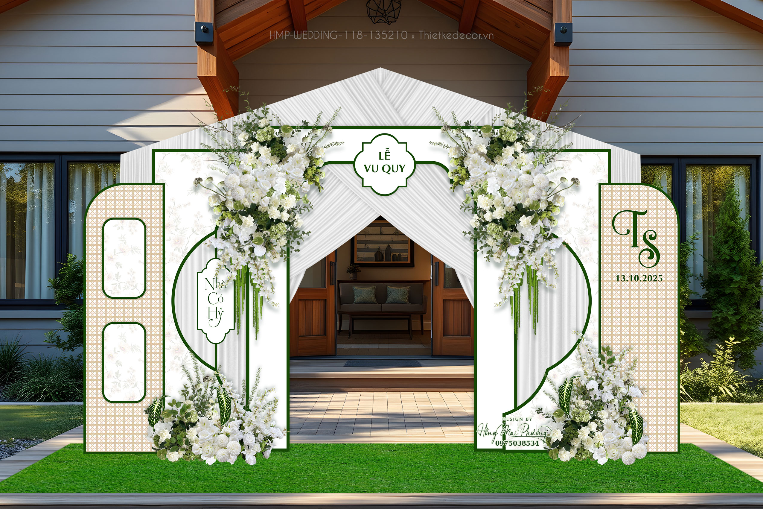 File thiết kế Cổng cưới tone xanh lá, trang trí tiệc cưới đẹp